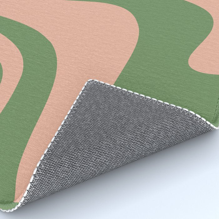 Retro Liquid Swirl Contemporary Abstract Pattern 2 in Blush Pink and Vintage Green Rug Gallery Image 4