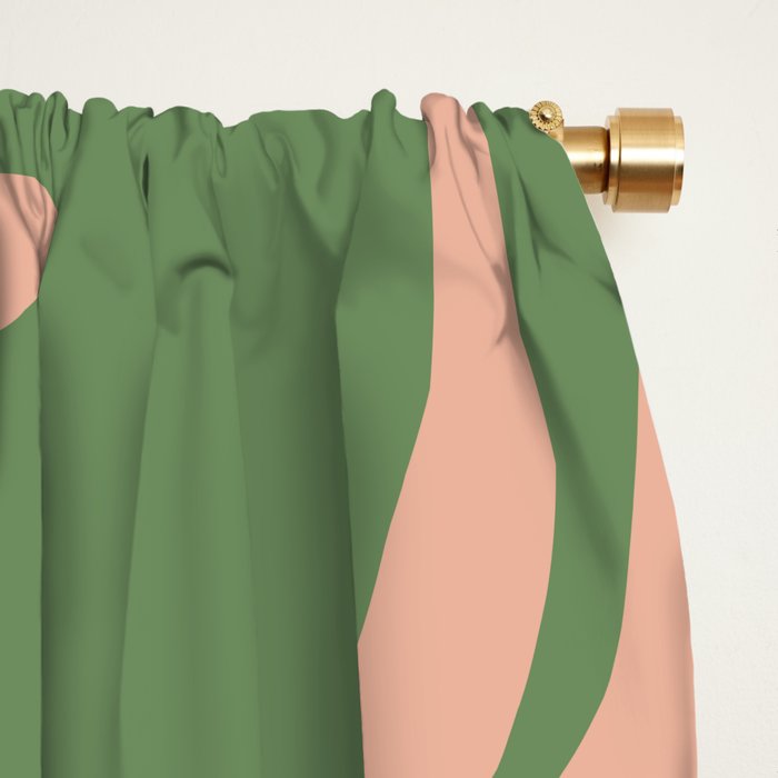 Retro Liquid Swirl Contemporary Abstract Pattern 2 in Blush Pink and Vintage Green Window Curtain Gallery Image 2