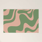 Retro Liquid Swirl Contemporary Abstract Pattern 2 in Blush Pink and Vintage Green Welcome Mat Gallery Image 1