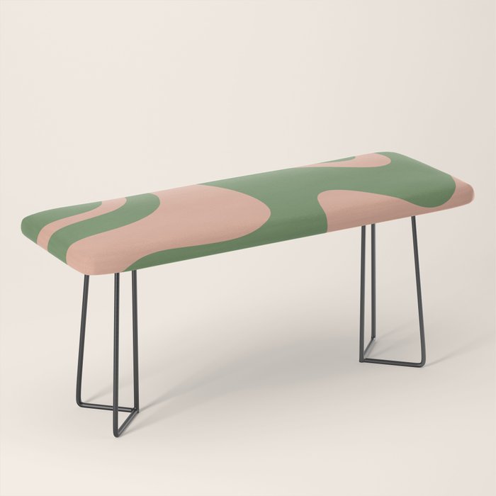 Retro Liquid Swirl Contemporary Abstract Pattern 2 in Blush Pink and Vintage Green Bench Gallery Image 1