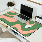 Retro Liquid Swirl Contemporary Abstract Pattern 2 in Blush Pink and Vintage Green Desk Mat Gallery Image 2