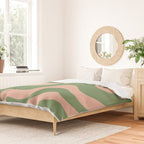 Retro Liquid Swirl Contemporary Abstract Pattern 2 in Blush Pink and Vintage Green Duvet Cover Gallery Image 2