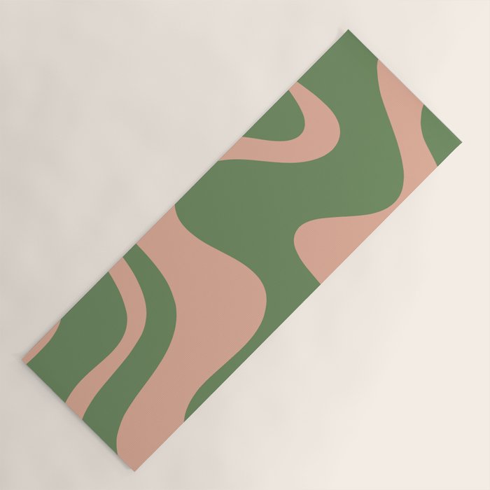 Retro Liquid Swirl Contemporary Abstract Pattern 2 in Blush Pink and Vintage Green Yoga Mat Gallery Image 1