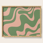 Retro Liquid Swirl Contemporary Abstract Pattern 2 in Blush Pink and Vintage Green Serving Tray Gallery Image 1
