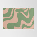 Retro Liquid Swirl Contemporary Abstract Pattern 2 in Blush Pink and Vintage Green Rug Gallery Image 2
