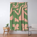 Retro Liquid Swirl Contemporary Abstract Pattern 2 in Blush Pink and Vintage Green Window Curtain Gallery Image 5