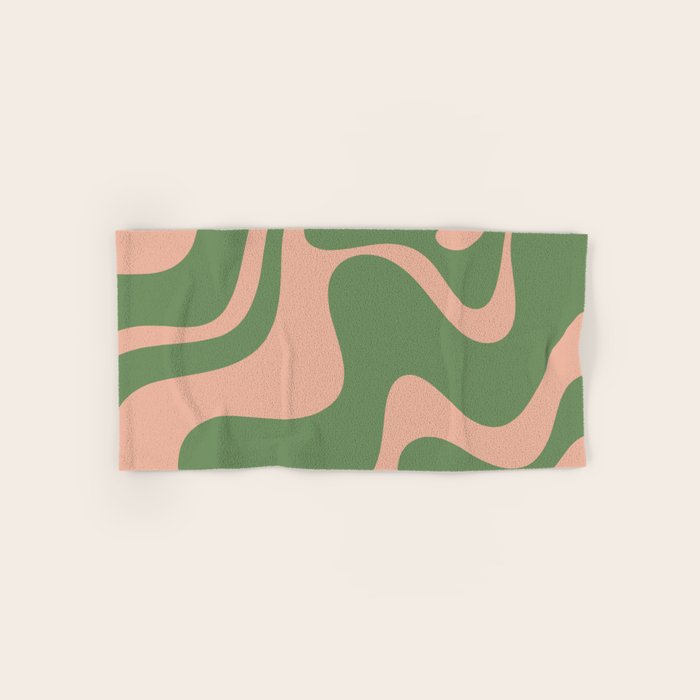 Retro Liquid Swirl Contemporary Abstract Pattern 2 in Blush Pink and Vintage Green Bath Towel Gallery Image 1