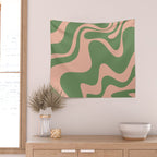 Retro Liquid Swirl Contemporary Abstract Pattern 2 in Blush Pink and Vintage Green Wall Tapestry Gallery Image 2