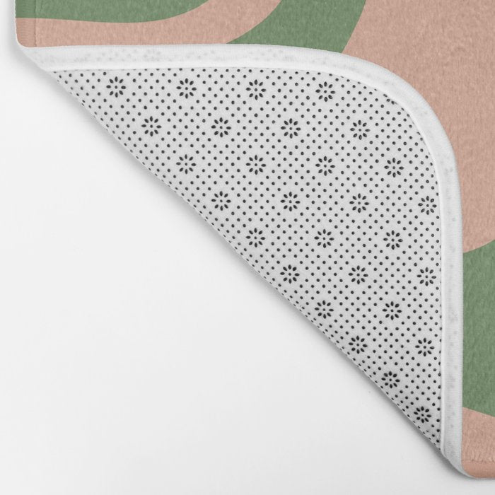 Retro Liquid Swirl Contemporary Abstract Pattern 2 in Blush Pink and Vintage Green Bath Mat Gallery Image 2