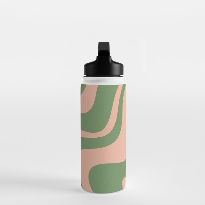 Retro Liquid Swirl Contemporary Abstract Pattern 2 in Blush Pink and Vintage Green Water Bottle Gallery Image 3