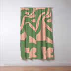 Retro Liquid Swirl Contemporary Abstract Pattern 2 in Blush Pink and Vintage Green Window Curtain Gallery Image 3