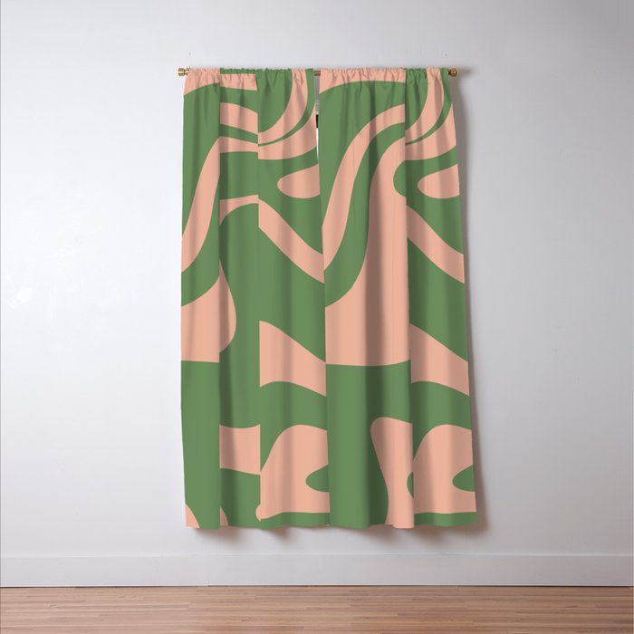 Retro Liquid Swirl Contemporary Abstract Pattern 2 in Blush Pink and Vintage Green Window Curtain Gallery Image 3