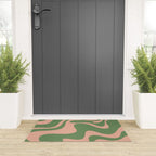 Retro Liquid Swirl Contemporary Abstract Pattern 2 in Blush Pink and Vintage Green Welcome Mat Gallery Image 3