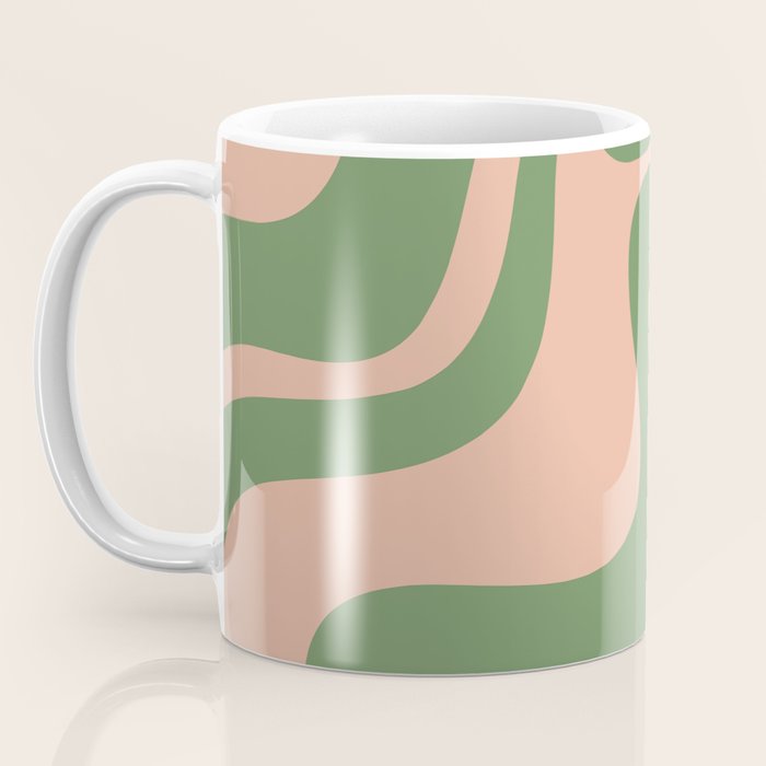 Retro Liquid Swirl Contemporary Abstract Pattern 2 in Blush Pink and Vintage Green Coffee Mug Gallery Image 3