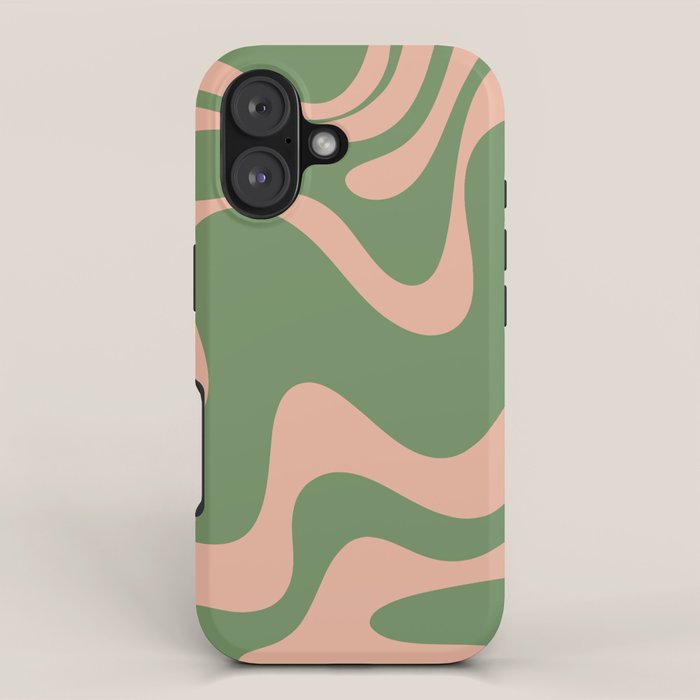 Retro Liquid Swirl Contemporary Abstract Pattern 2 in Blush Pink and Vintage Green iPhone Case Gallery Image 1