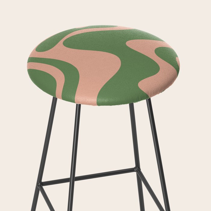 Retro Liquid Swirl Contemporary Abstract Pattern 2 in Blush Pink and Vintage Green Stool Gallery Image 2