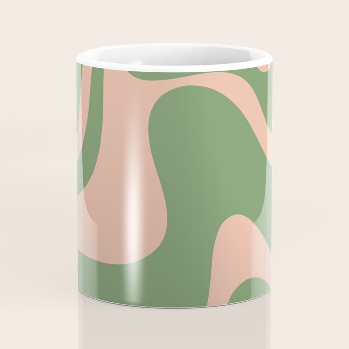 Retro Liquid Swirl Contemporary Abstract Pattern 2 in Blush Pink and Vintage Green Coffee Mug Gallery Image 4