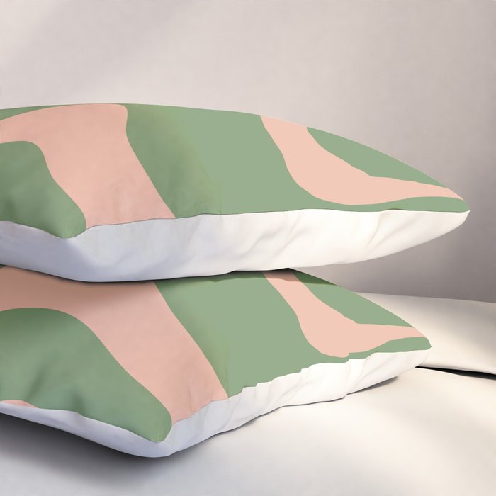 Retro Liquid Swirl Contemporary Abstract Pattern 2 in Blush Pink and Vintage Green Pillow Sham Gallery Image 3