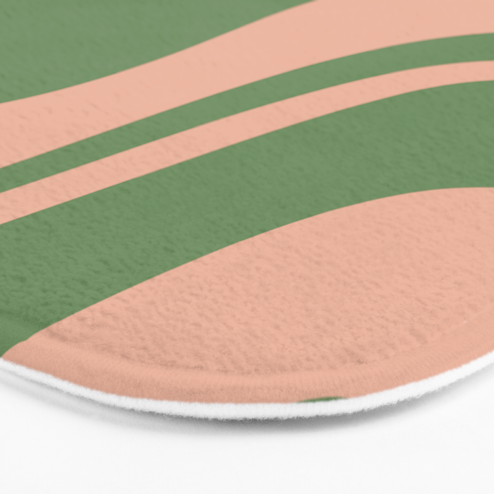 Retro Liquid Swirl Contemporary Abstract Pattern 2 in Blush Pink and Vintage Green Bath Mat Gallery Image 3