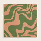 Retro Liquid Swirl Contemporary Abstract Pattern 2 in Blush Pink and Vintage Green Wood Wall Art Gallery Image 1