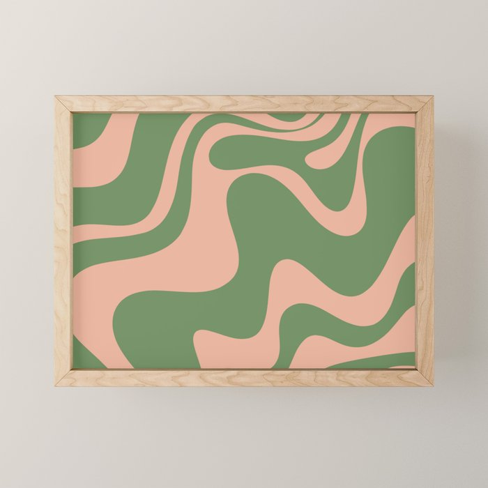 Retro Liquid Swirl Contemporary Abstract Pattern 2 in Blush Pink and Vintage Green Mini Art Print Gallery Image 1