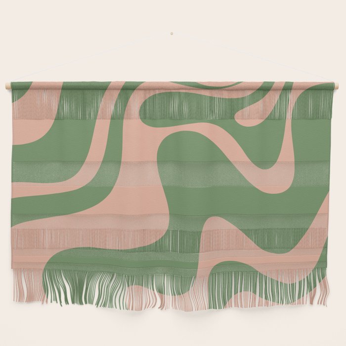 Retro Liquid Swirl Contemporary Abstract Pattern 2 in Blush Pink and Vintage Green Wall Hanging Gallery Image 1