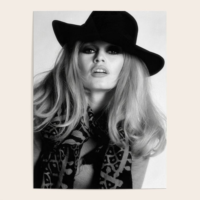 Brigitte Bardot Wearing Black Hat, Retro Fashion Art Poster Gallery Image 4