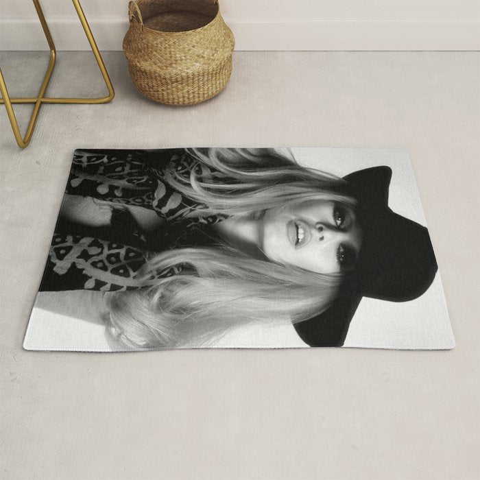 Brigitte Bardot Wearing Black Hat, Retro Fashion Art Rug Gallery Image 1
