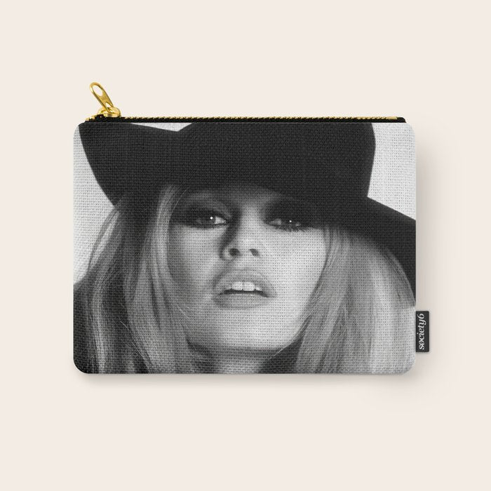 Brigitte Bardot Wearing Black Hat, Retro Fashion Art Carry All Pouch Gallery Image 1