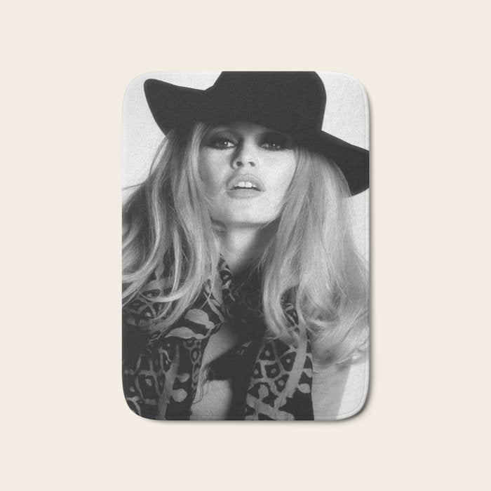 Brigitte Bardot Wearing Black Hat, Retro Fashion Art Bath Mat Gallery Image 1