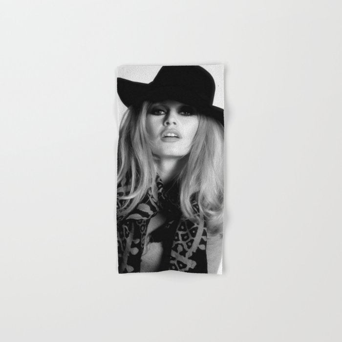 Brigitte Bardot Wearing Black Hat, Retro Fashion Art Bath Towel Gallery Image 1