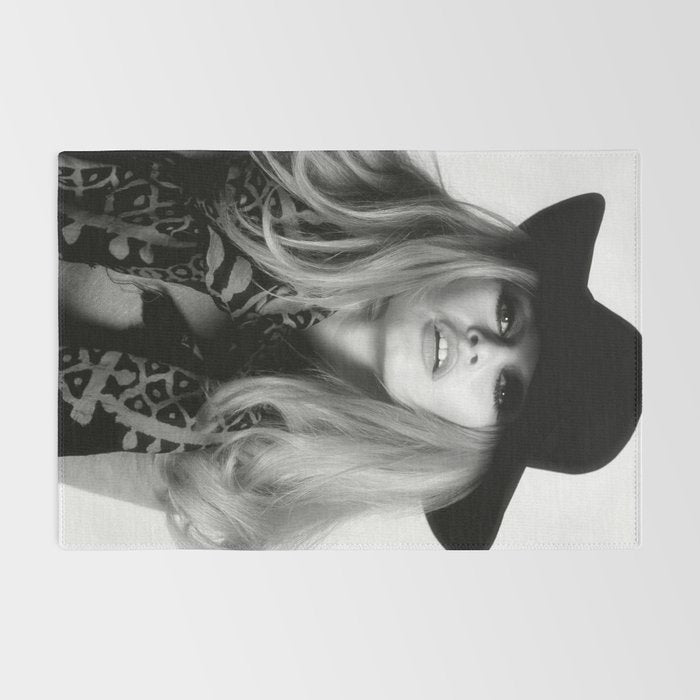 Brigitte Bardot Wearing Black Hat, Retro Fashion Art Rug Gallery Image 2