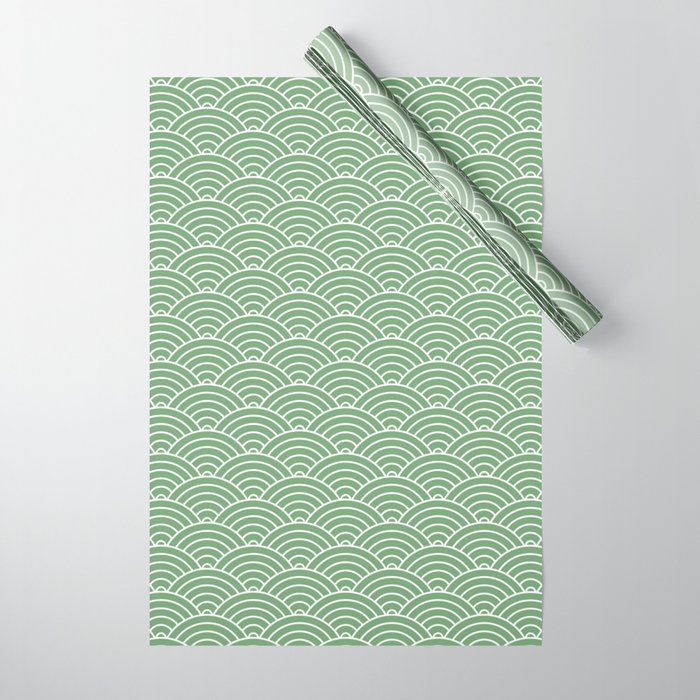 Japanese Waves Pattern Green Wrapping Paper Gallery Image 1
