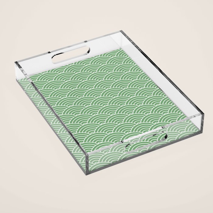 Japanese Waves Pattern Green Acrylic Tray Gallery Image 1