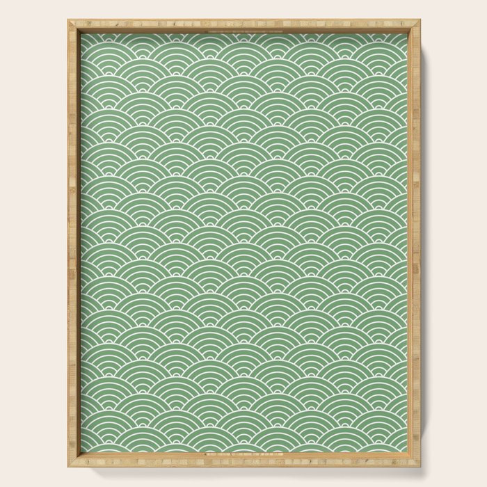 Japanese Waves Pattern Green Serving Tray Gallery Image 1