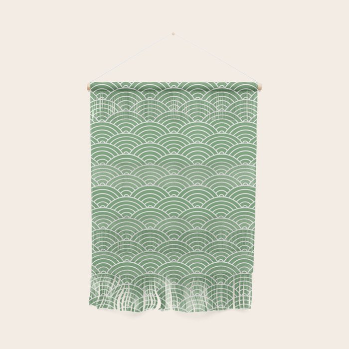 Japanese Waves Pattern Green Wall Hanging Gallery Image 1