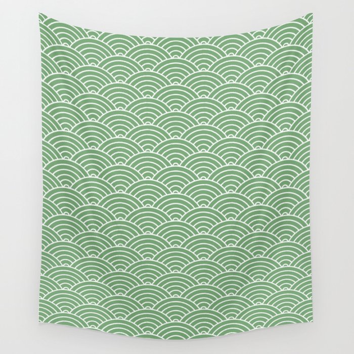 Japanese Waves Pattern Green Wall Tapestry Gallery Image 1