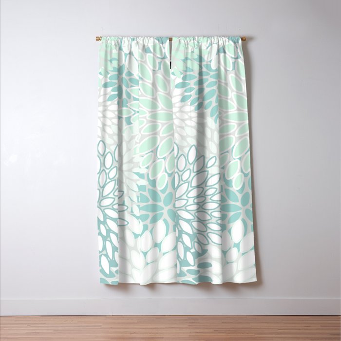 Floral Blooms, Soft Teal and Mint Window Curtain Gallery Image 3