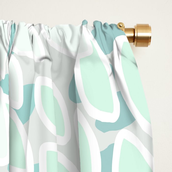 Floral Blooms, Soft Teal and Mint Window Curtain Gallery Image 2