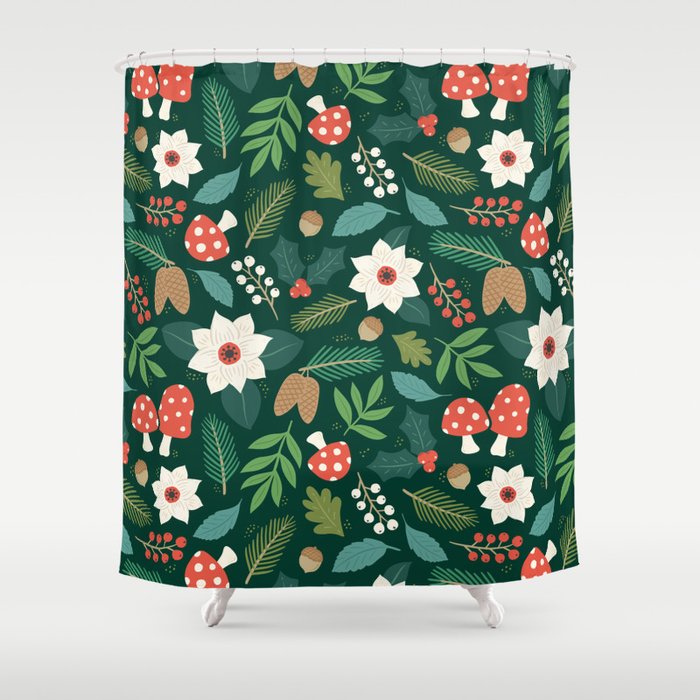Woodland Holiday Botanicals Shower Curtain Gallery Image 1