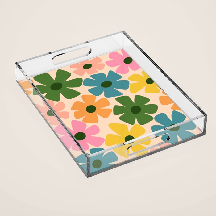 Retro Flower - Big Daisy Cream background Acrylic Tray Gallery Image 1