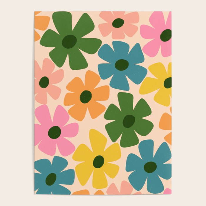 Retro Flower - Big Daisy Cream background Poster Gallery Image 4