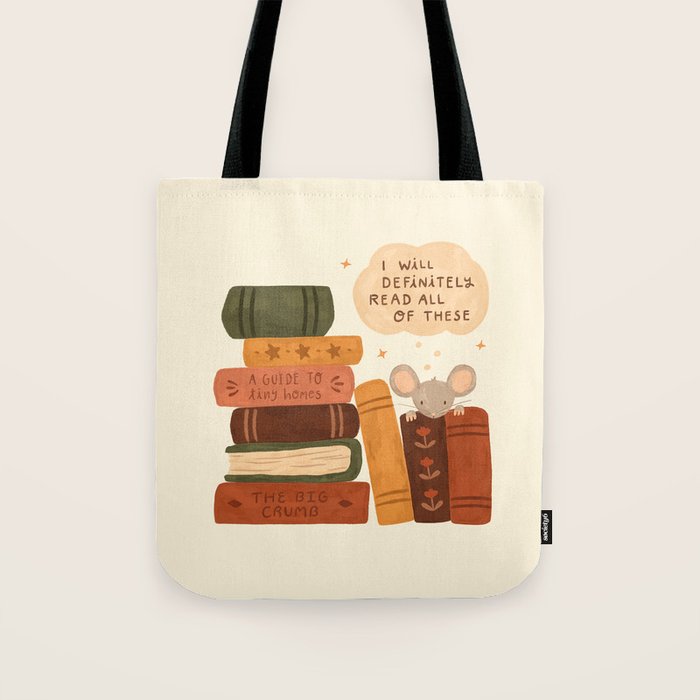 Mouse's Book Pile Tote Bag Gallery Image 1