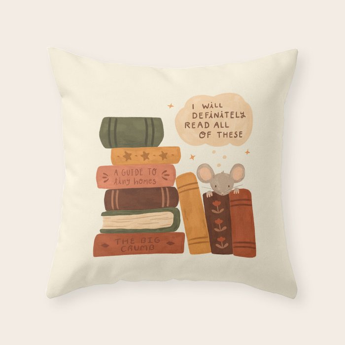 Mouse's Book Pile Throw Pillow Gallery Image 6