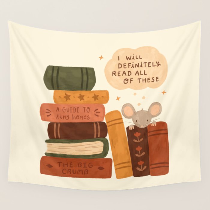 Mouse's Book Pile Wall Tapestry Gallery Image 1