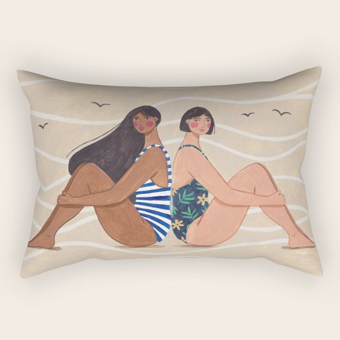 Women by the Sea Modern Beach Illustration Rectangular Pillow Gallery Image 1
