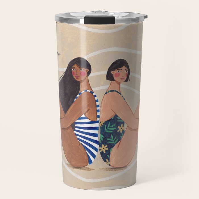 Women by the Sea Modern Beach Illustration Travel Mug Gallery Image 1