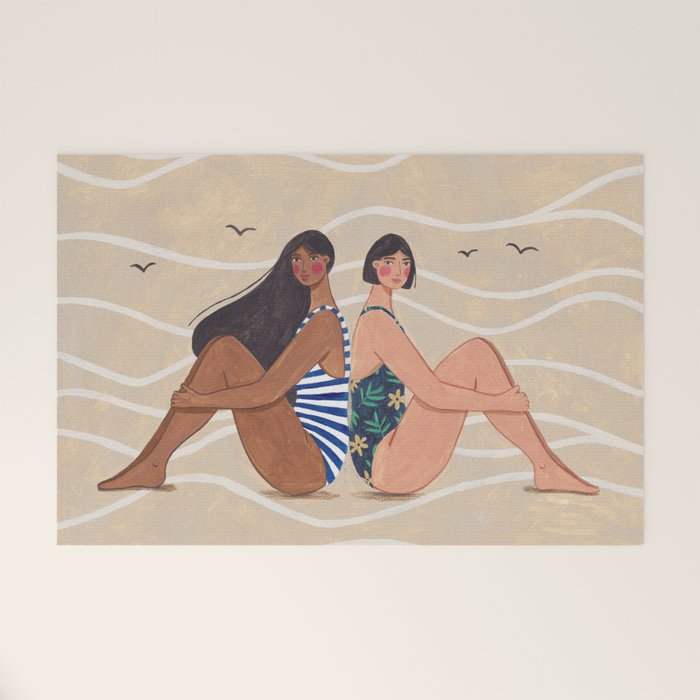 Women by the Sea Modern Beach Illustration Welcome Mat Gallery Image 1