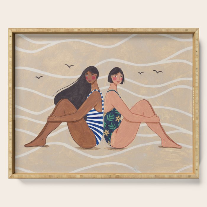 Women by the Sea Modern Beach Illustration Serving Tray Gallery Image 1