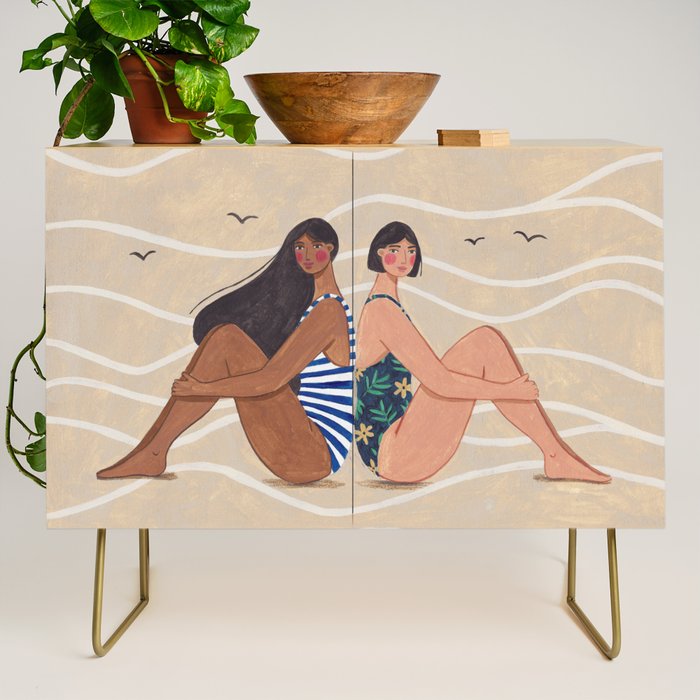 Women by the Sea Modern Beach Illustration Credenza Gallery Image 1
